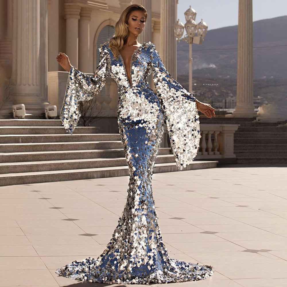 spring new arrivals: european and american style sexy sequin dress - silver evening gown, bodycon cocktail dress