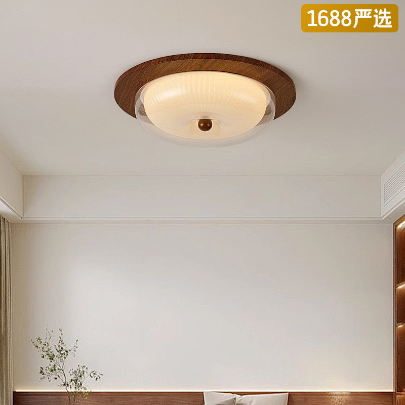 [Strict Selection] 2025 New French Medieval Ceiling Light Eye Protection Walnut Solid Wood Premium Glass Light