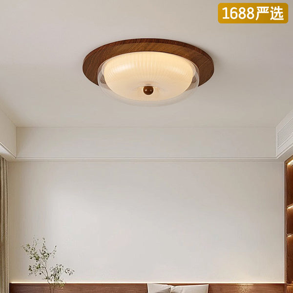 [Strict Selection] 2025 New French Medieval Ceiling Light Eye Protection Walnut Solid Wood Premium Glass Light