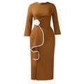 D612 european and american plus size elegant round neck 3d floral fashion ruffle hem bodycon dress - export quality