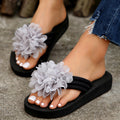 Women's summer fashion slippers - rhinestone platform flat heel floral beach flip-flops - women's thong sandals