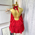 European and american cross-border women's fashion 2025 summer new sexy elegant sleeveless tie-back open back short cami dress