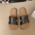 Fashionable starlight silver h strap versatile soft sole mules - french retro flat slide sandals for women