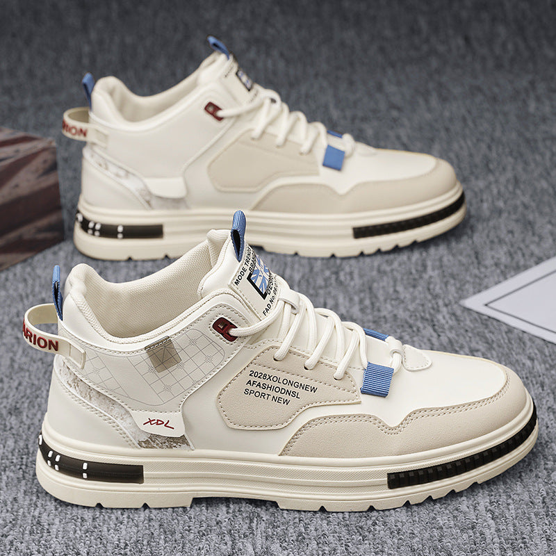 High-top men's sneakers: new 2025 spring collection - breathable, korean-style, chunky sole, height-increasing, high-top white sneakers for a trendy look
