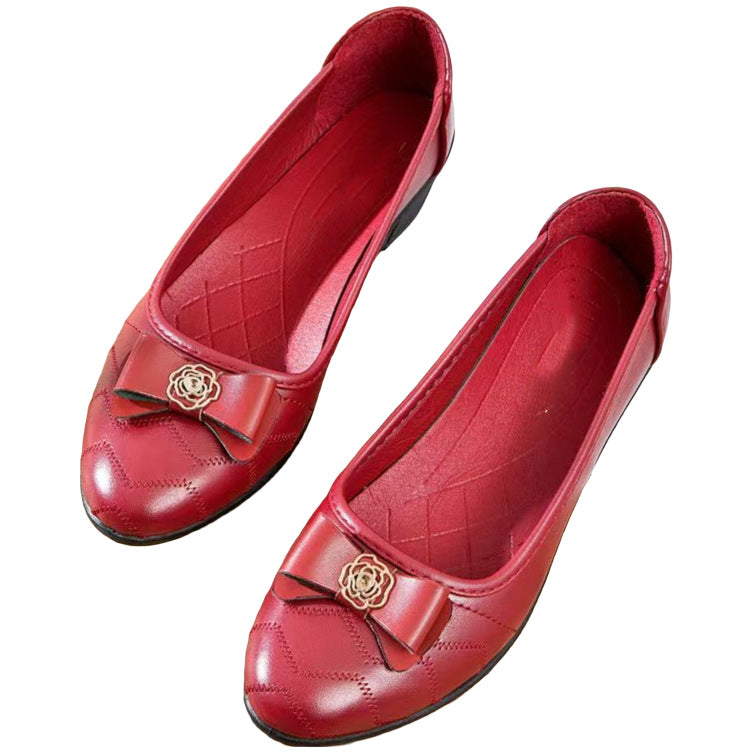 Soft leather soft bottom ladieswear shoes flatsabrasion resistantwaterproofbows work shoes wechat group purchase live broadcast one piece dropshipping