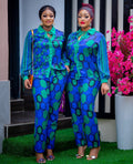 new african cross-border fashion: printed long-sleeve shirt and elastic waist pants casual set - basic women's apparel