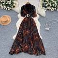 European and american fashion light luxury diamond-embellished tassel v-neck tie-waist printed maxi dress - slimming, elegant, and flowy