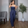 European and american  women's clothing  new bandeau top, minimalist chic blouse, relaxed sweet & cool wide-leg pants two-piece set