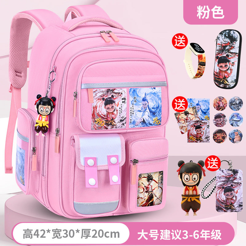 New nezha backpack for elementary school students, grades 1-6, lightweight, spine-protecting, load-reducing, large capacity for boys and girls