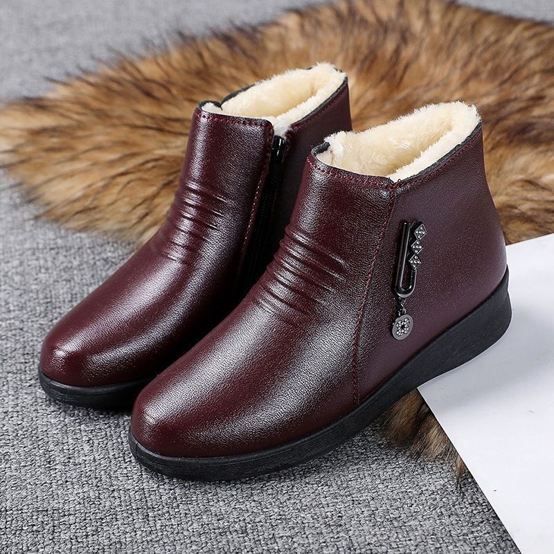 Women's winter comfort boots: soft-soled ankle boots for middle-aged and elderly women, fleece-lined warm flats
