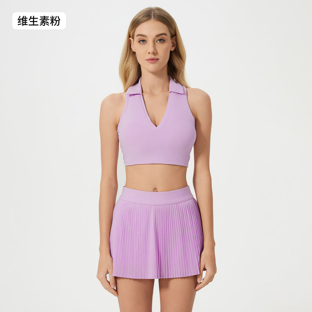 Naked yoga vest running tennis fitness bra polo lapel cut out beautiful back sports intimates women d25009