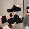 Women's fuzzy slippers - 2024 new fashion, versatile, cute, trendy, thick-soled, non-slip, home cotton slippers, thong sandals