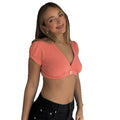 hot-selling women's fashion solid color sexy deep v short sleeve cropped button-down top wholesale