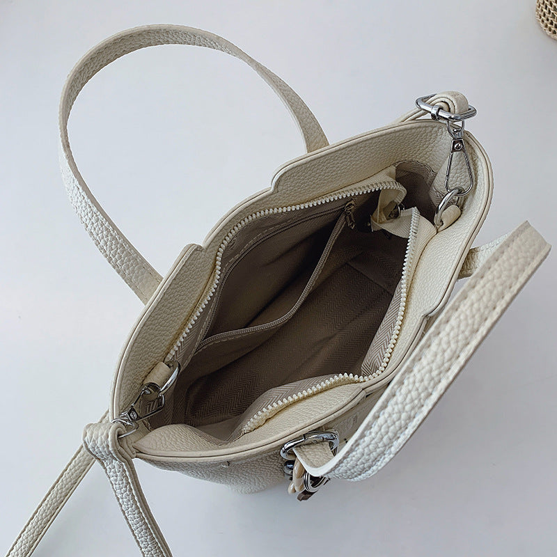 Cross-border retro lychee pattern portable bucket bag women's bag temperament commuter tote bag fashionable versatile shoulder messenger bag