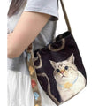 2025 korean-inspired canvas tote bag: large capacity, effortless style, canvas cat design, unique and trendy shoulder/crossbody bag
