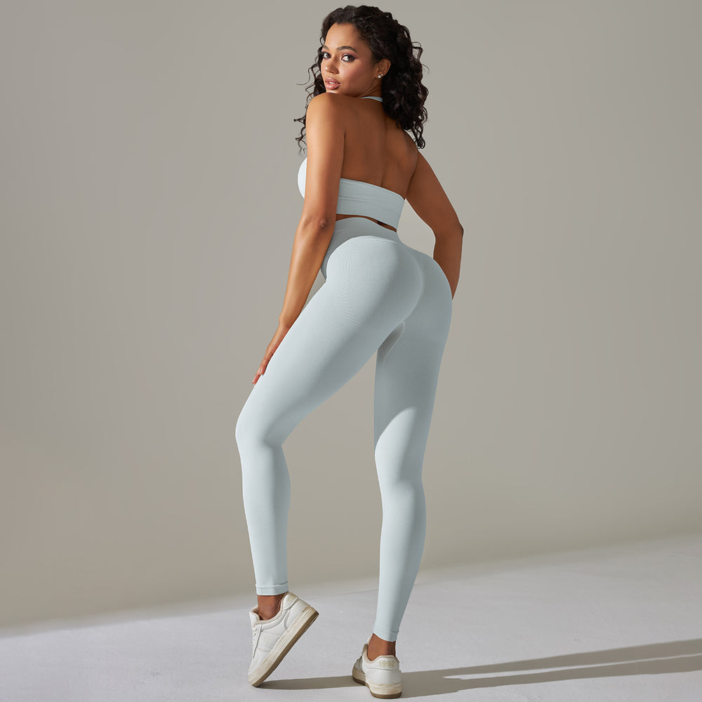 New seamless solid color high-elasticity sports bra and underwear yoga set - two-piece running and fitness outfit