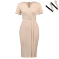 C8658 women's foreign trade cross-border summer short-sleeve v-neck fashionable elegant solid color ol bodycon african dress