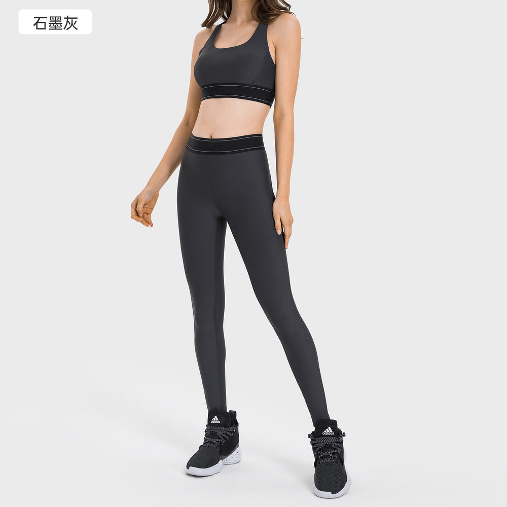 High waist hip lifting fitness yoga pants shishi dian clothing co., ltd. women's nude contrast color yoga clothes suit