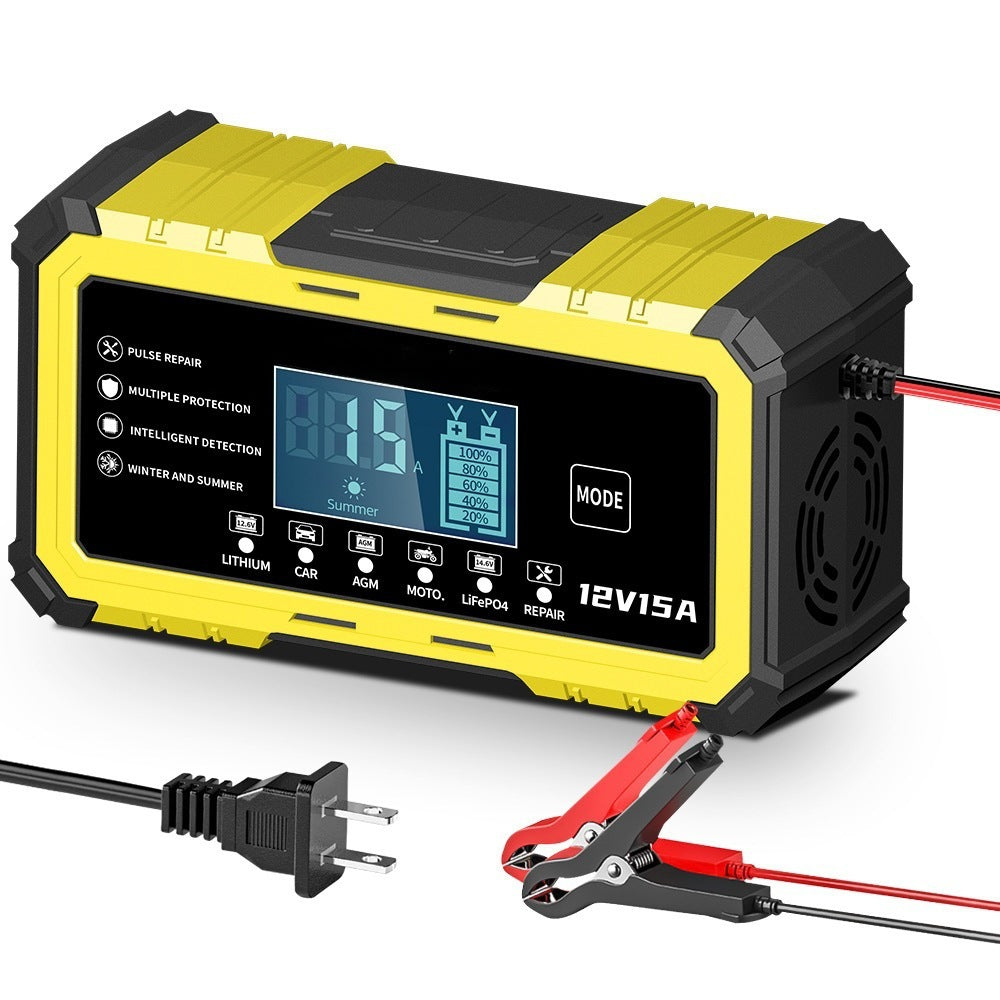 12v 15a smart battery charger for motorcycle, car, and lead-acid/lithium-ion batteries