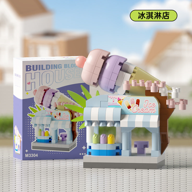 micro-particle building block mall department store chain street scene ornaments compatible with lego kids educational assembly toys