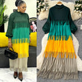 Miura european and american fashion dress women's  spring high-end lantern sleeve loose slimming color block tassel maxi dress