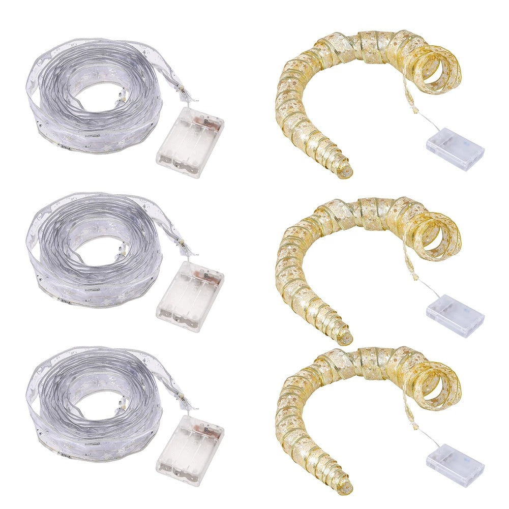 Cross-border Christmas ribbon LED light string Christmas tree decorative light Satin light gift box decorative ribbon flash light string