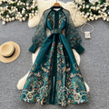 Vintage ethnic lantern sleeve printed dress - women's summer stand collar, slimming a-line maxi dress - elegant & chic