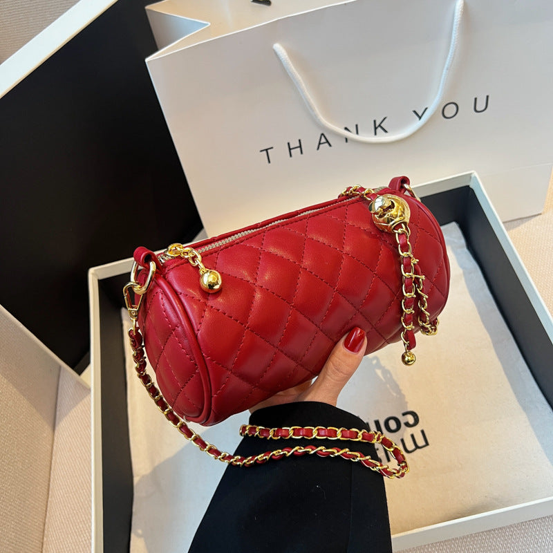 Foreign order popular niche bag women's 2025 summer new diamond chain shoulder messenger bag popular cylinder bag