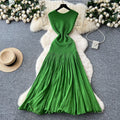 European and american light luxury socialite style sleeveless knitted dress - women's summer pleated patchwork slim fit elegant long dress