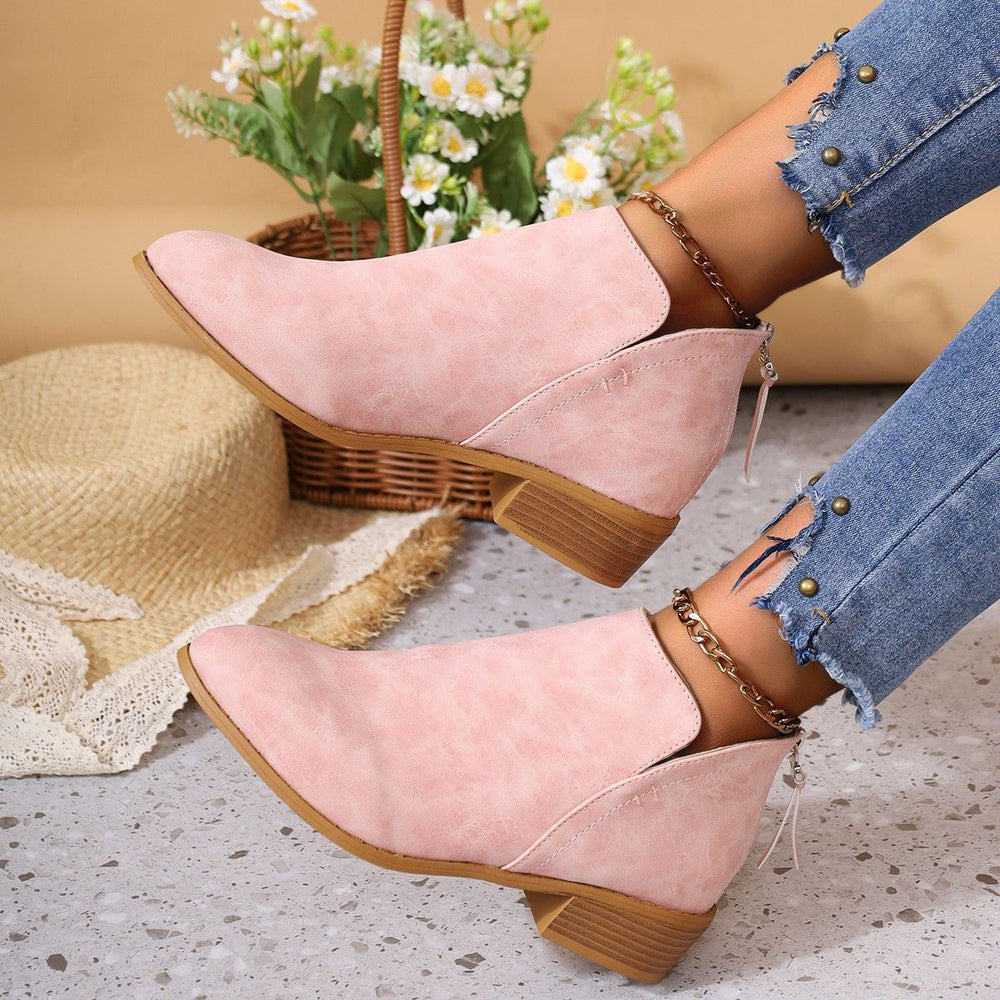 Export supply plus size short boots  spring and autumn new arrival women's european and american thick heel back zipper nude boots boots fashion boots