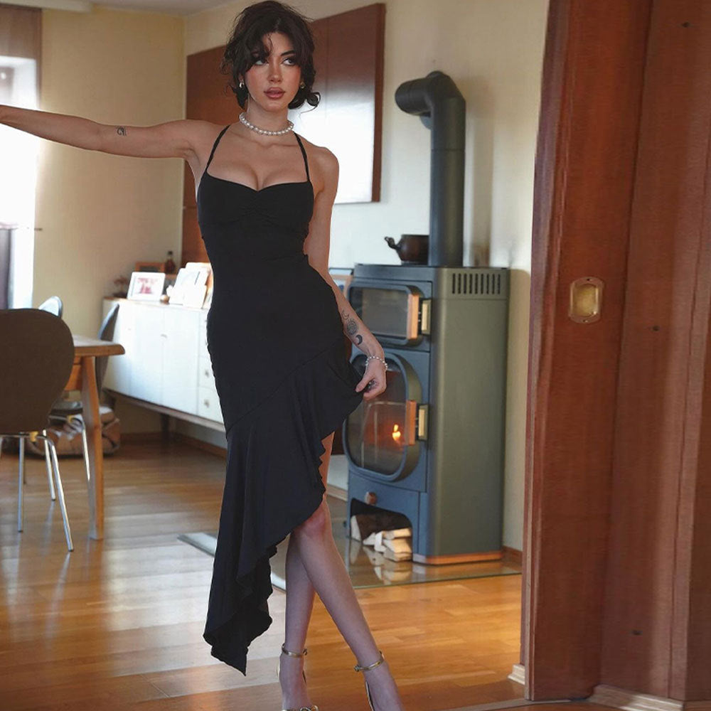 Shein Independent Station Cross-border Women's Sexy Pure Desire Dress Summer Black Dress High Temperament Suspender Dress