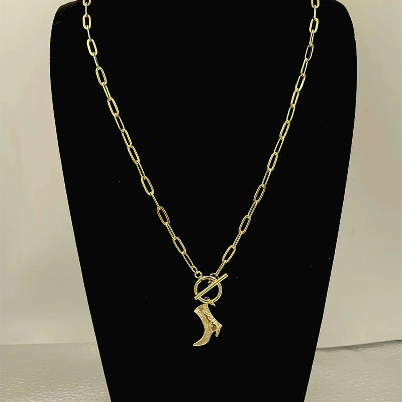 European and american cross-border simple western cowboy hat necklace niche retro trendy cowboy boots pendant versatile clavicle chain
