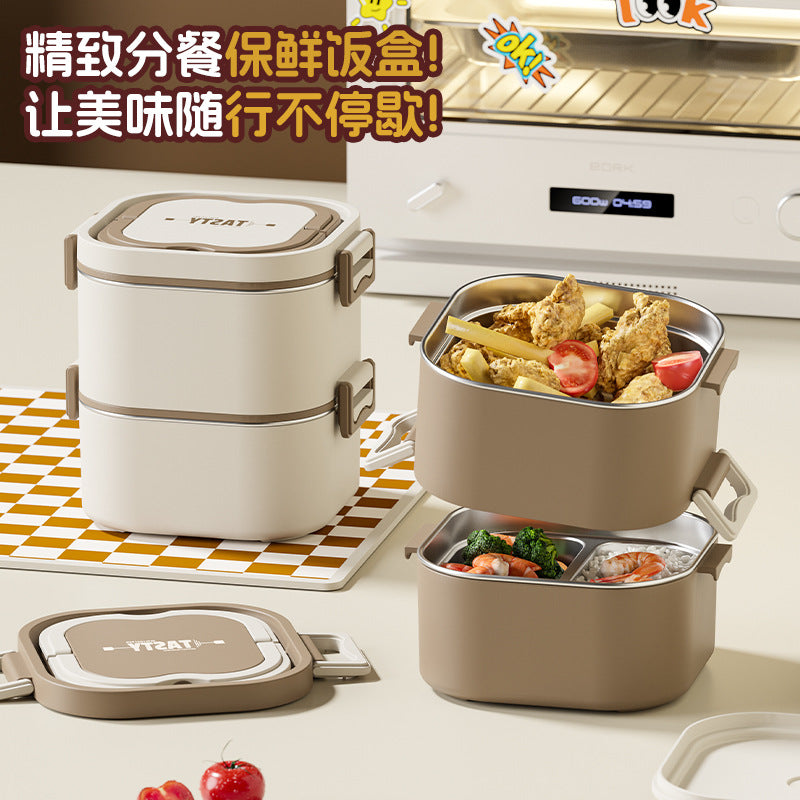 316 stainless steel double-walled insulated lunch box with dividers, microwaveable plastic food container