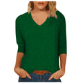 cross-border  women's casual v-neck 3/4 sleeve t-shirt top - in stock