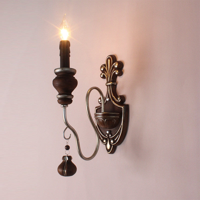 American retro wall lamp - cordless charging, solid wood, french style for living room, bedroom, bedside, hallway, stairway, candle wall sconce