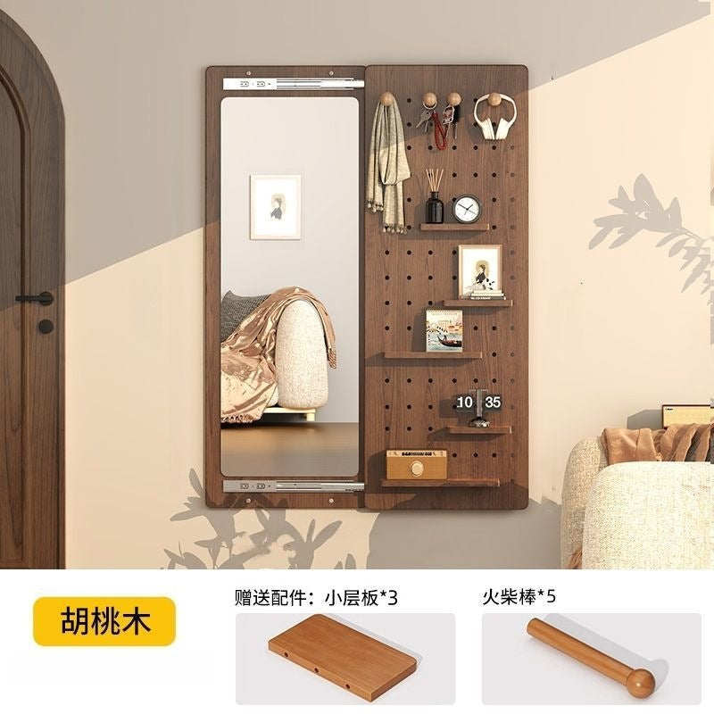 Chinese style invisible sliding mirror wall hanging wall mounted can be closed hidden full length mirror perforated board full length fitting mirror