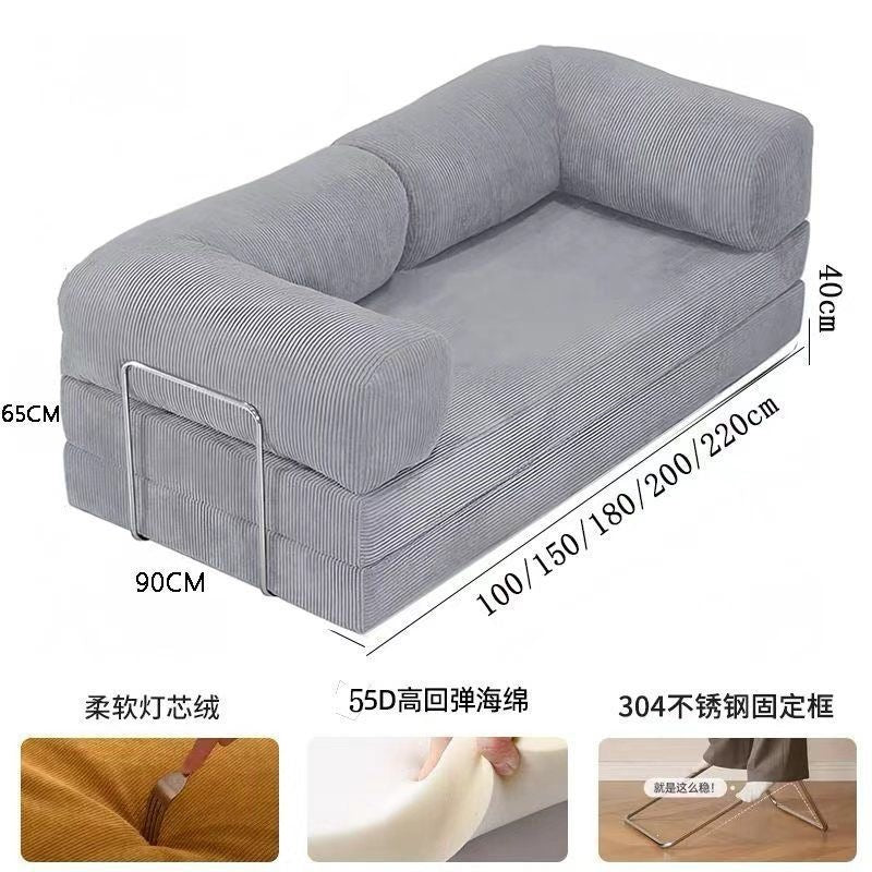 Retro fabric compression sofa small apartment living room chinese ancient style foldable double three-person dual-purpose modular lazy sofa bed