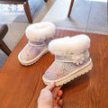 Girls' sequin princess snow boots - new  winter collection - fleece-lined, extra thick, warm cotton shoes - kids' ankle boots for mid-to-large children