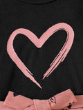 spring/autumn casual new style girls' bubble sleeve printed top + heart-shaped a-line skirt set
