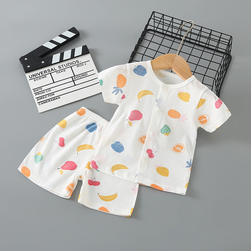 Baby short-sleeve set, pure cotton summer outfit, infant short-sleeve cardigan, newborn loungewear, lightweight children's pajamas