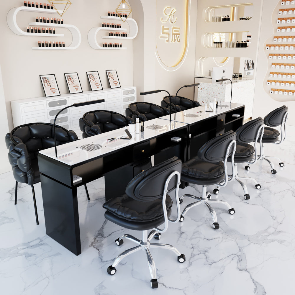 New arrival marble widened 45 porcelain surface manicure table and chair suit economical single and double multi-functional odor-free carbon steel paint