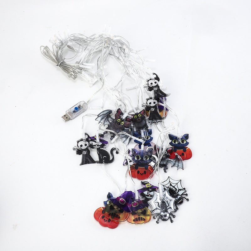 Cross-border new LED Halloween lights string ghost festival party atmosphere decorative lights bat ghost spider lights flashing