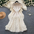 Elegant lace patchwork high-waisted a-line dress - slimming, figure-flattering, and perfect for summer events