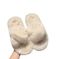 Thick sole cross strap furry slippers for women fall and winteroutwear2025new arrivalplatform shoesthick soleincreased soft bottomfor home cotton slippers