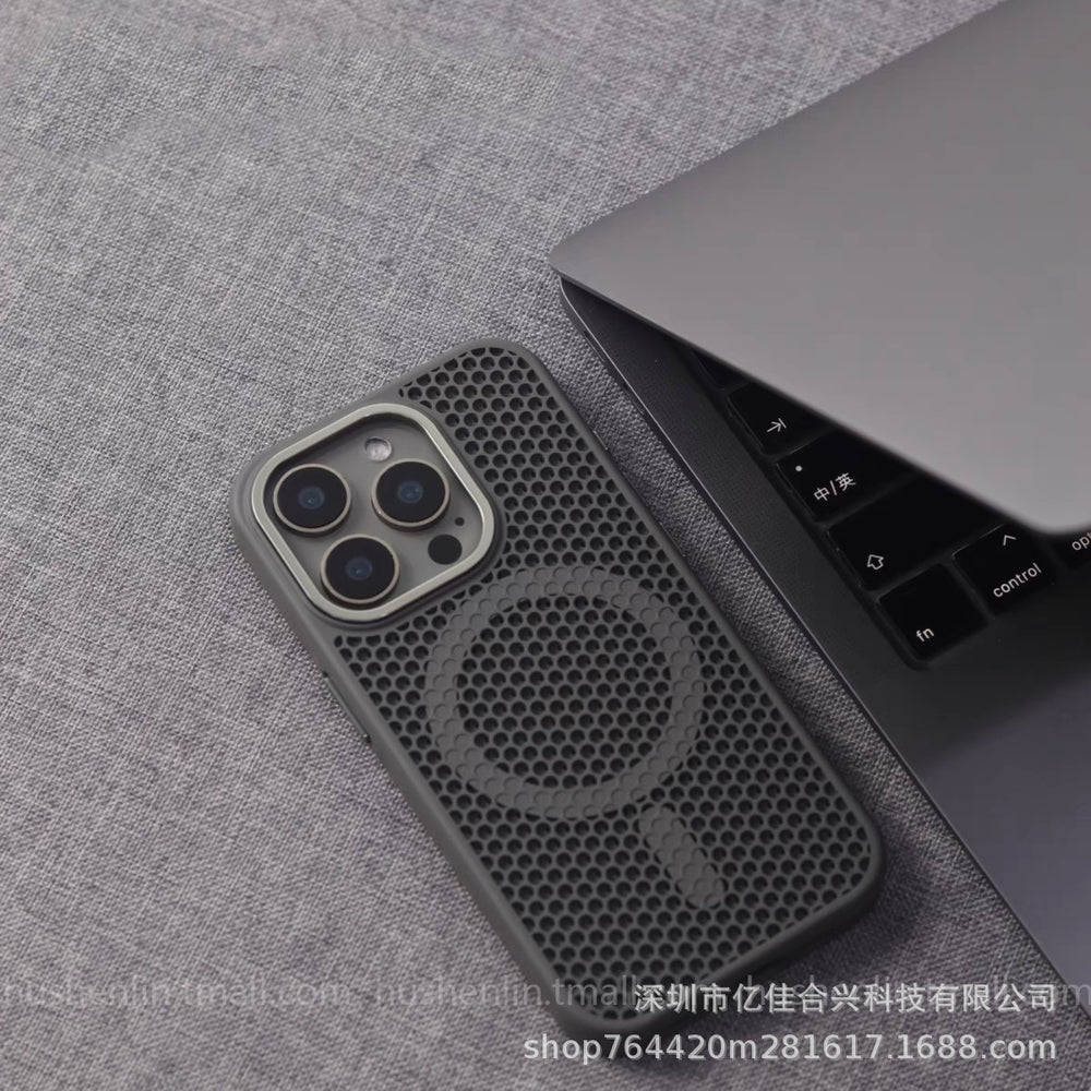 Metal lens cooling magnetic suction suitable for iphone16e mobile phone case magsafe skin-feeling mesh apple 15/14