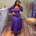 European and american women's clothing  spring/summer new arrival: elegant 3d floral long sleeve slim-fit square neck purple midi dress