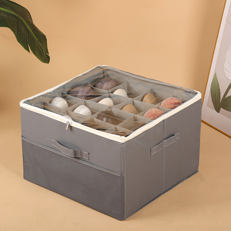 Fabric grid storage box zipper with lid adjustable septum dust storage box layered with lid shoe storage box