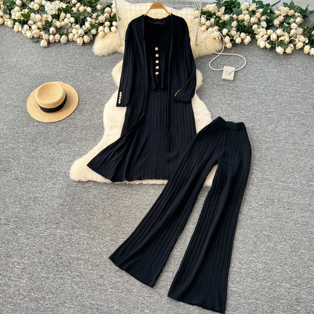 Xiaoxiangfeng wear women's autumeasiest for match sleeveless v neckvest vest loosepantsknittingcardiganhigh waistpants