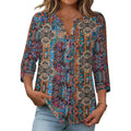 Amazon european goods  summer button-down shirt, three-quarter sleeve v-neck blouse, fashionable casual loose top