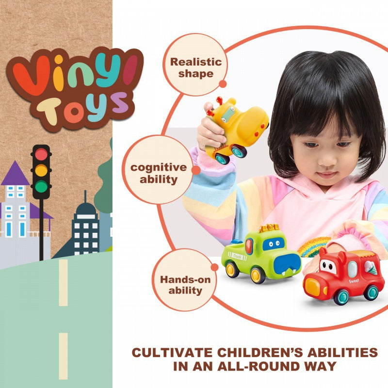 Cross-border export  cartoon toys soft glue animals children inertia car baby q cute car toy car